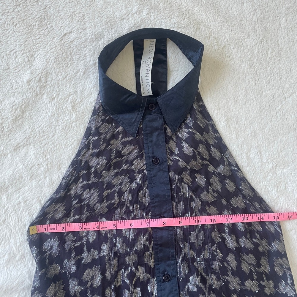 NWT Free People New Romantics Night Comb Metallic Navy Silver Mini Dress Size XS - Picture 6 of 10